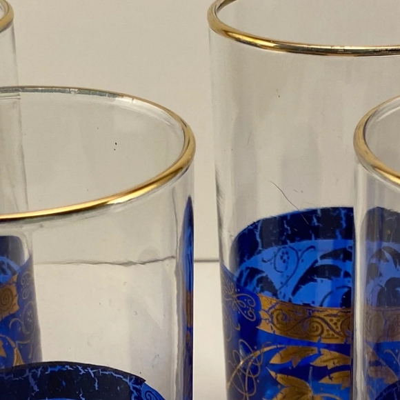 Vintage Cobalt blue and gold MCM Highball Glasses with Moroccan design Set of 4 - Picture 4 of 6